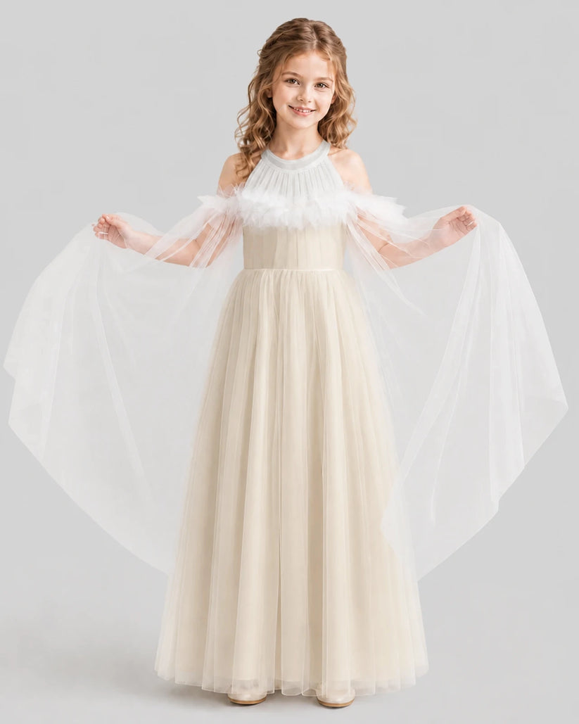 Champagne A-line Girls Formal Dresses Front