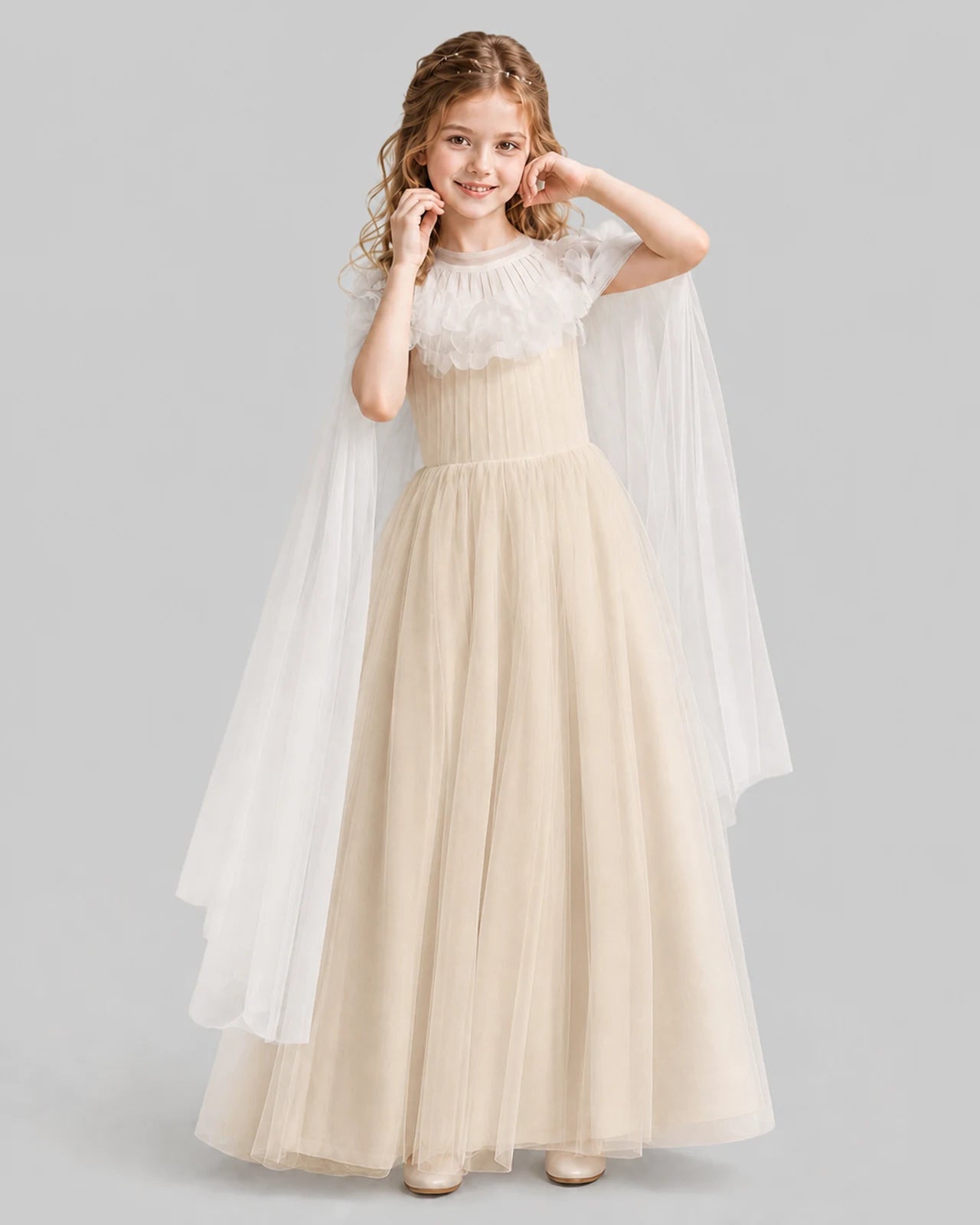Champagne A-line Girls Formal Dresses Pose