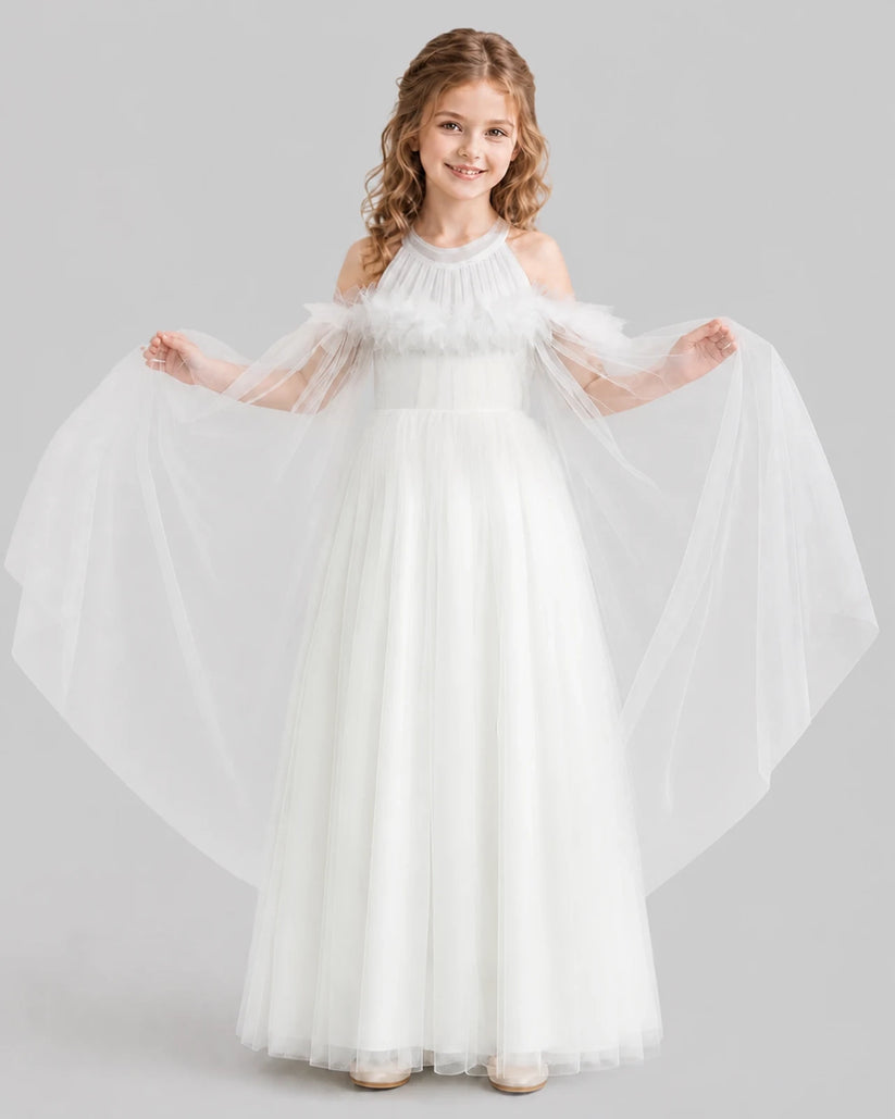 Ivory A-line Girls Formal Dresses Front