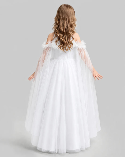 White A-line Girls Formal Dresses Back