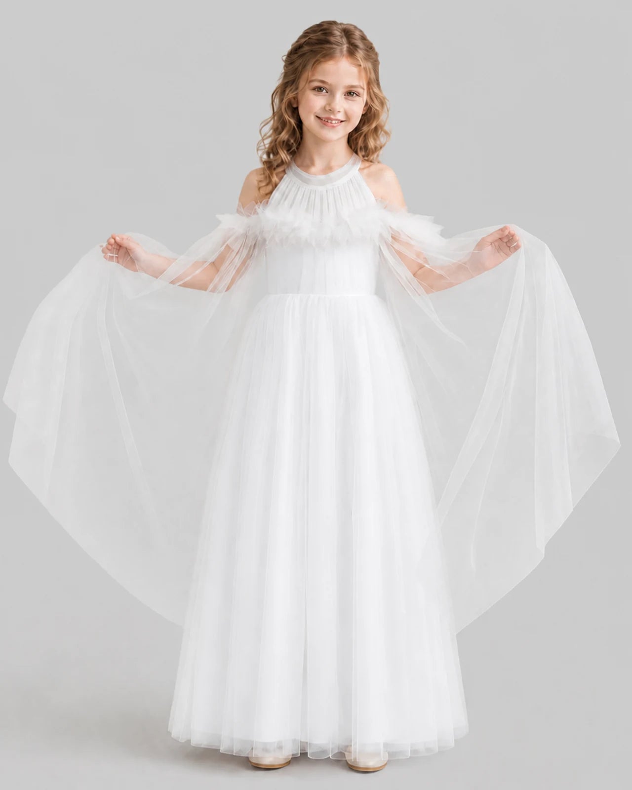 White A-line Girls Formal Dresses Front