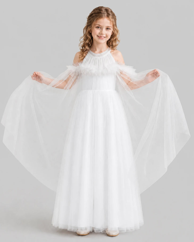 White A-line Girls Formal Dresses Front