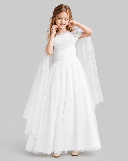 White A-line Girls Formal Dresses Pose