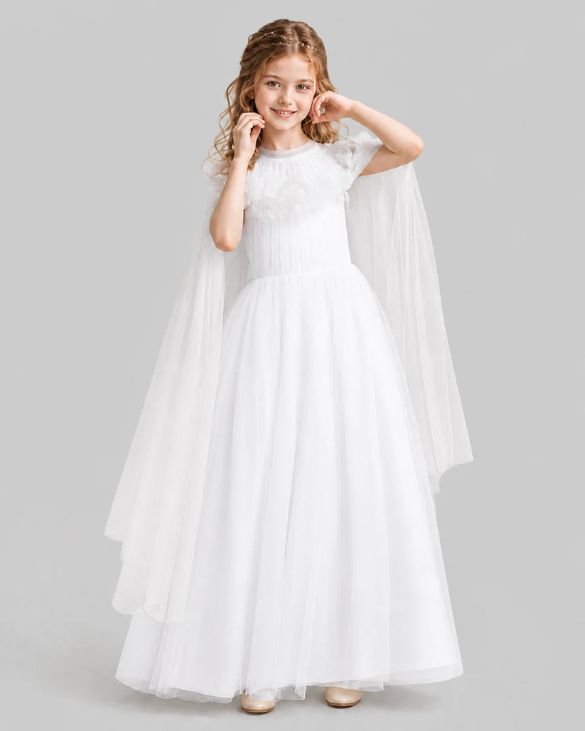 White A-line Girls Formal Dresses Pose
