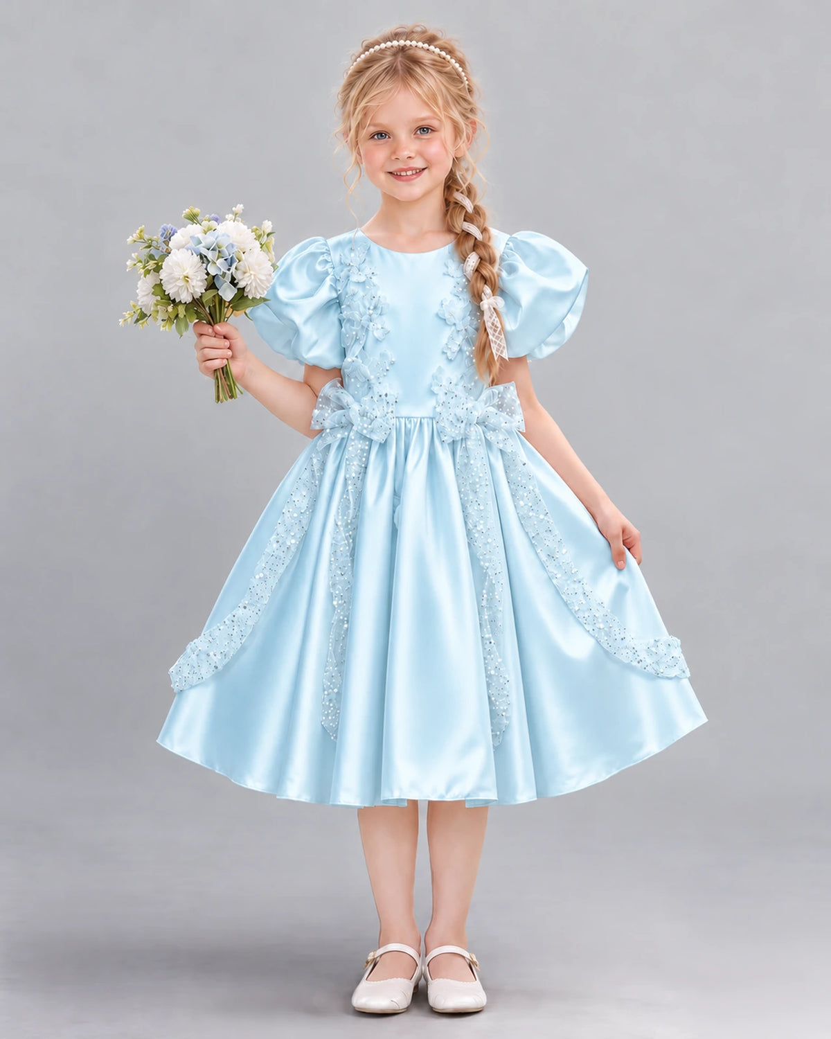 Baby Blue A-line Girls Formal Dress Front