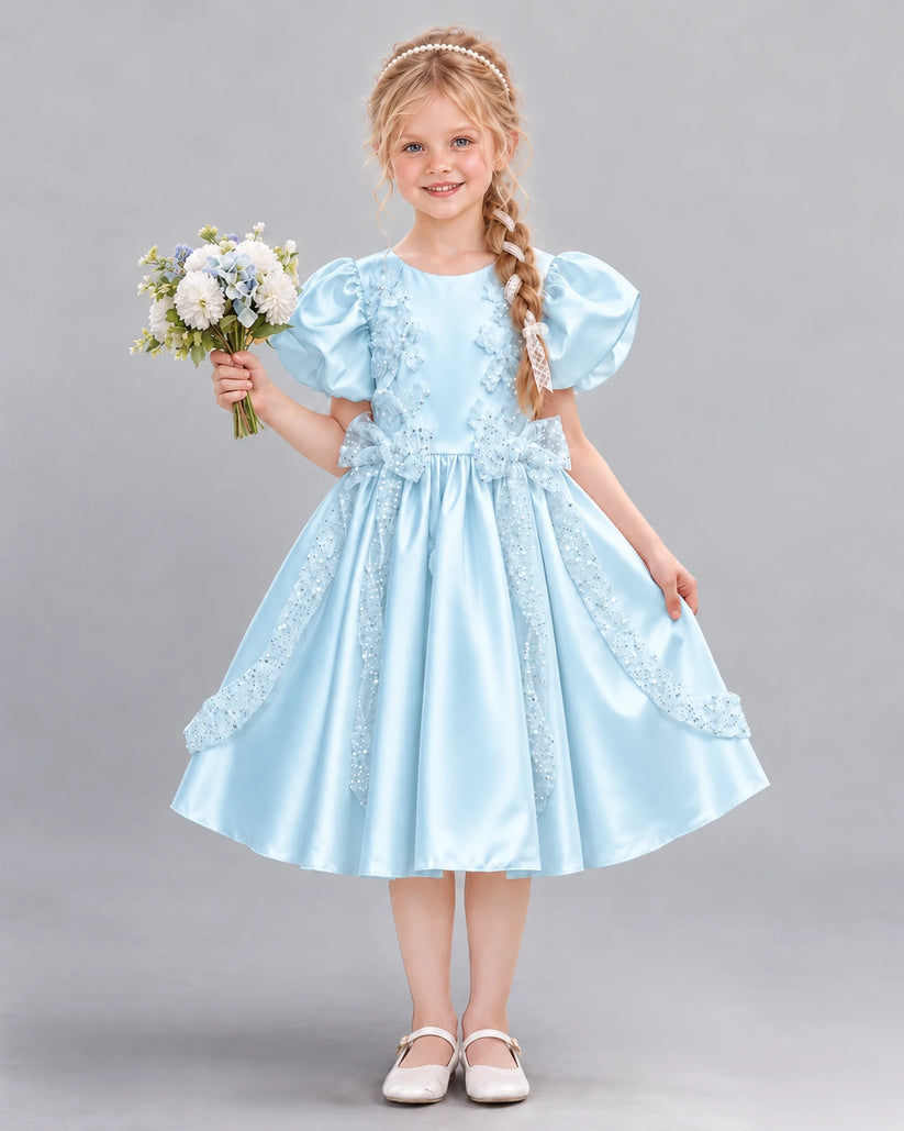 Baby Blue A-line Girls Formal Dress Front