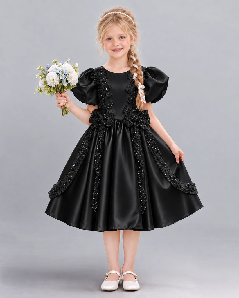 Black A-line Girls Formal Dress Front