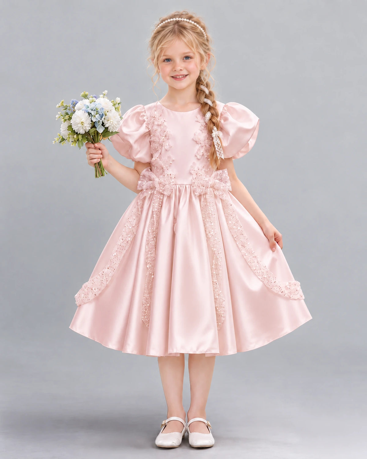 Blush Pink A-line Girls Formal Dress Front