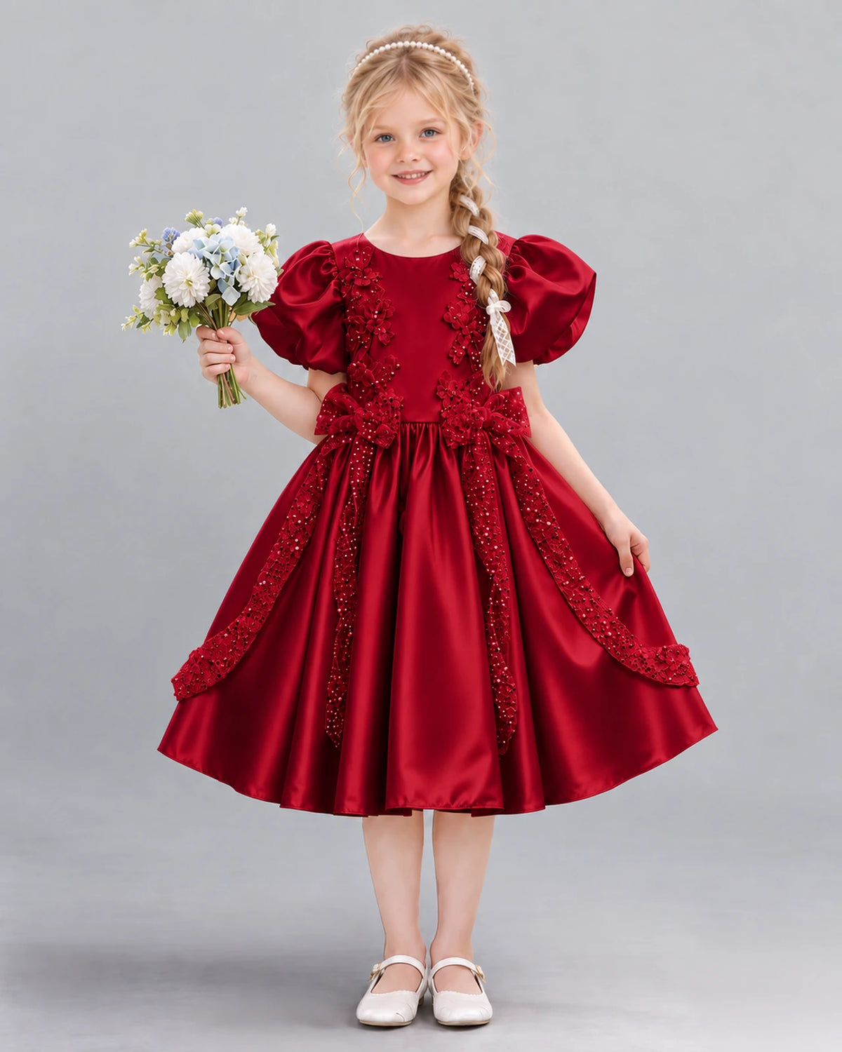 Burgundy A-line Girls Formal Dress Front
