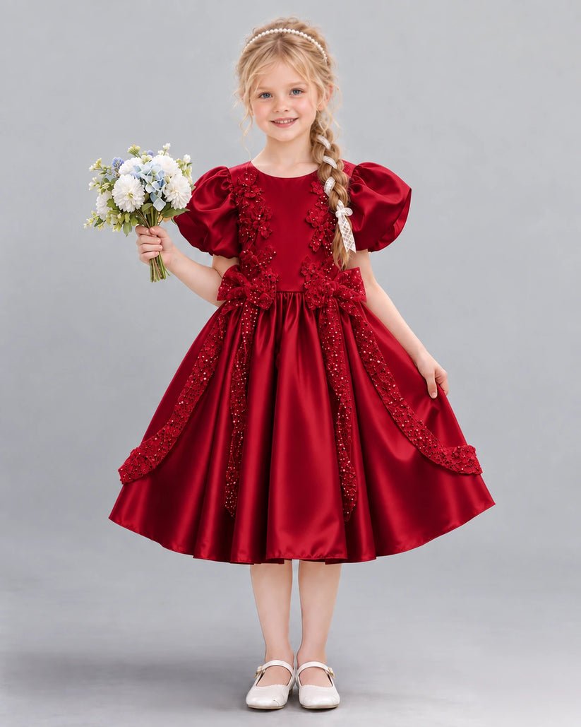 Burgundy A-line Girls Formal Dress Front