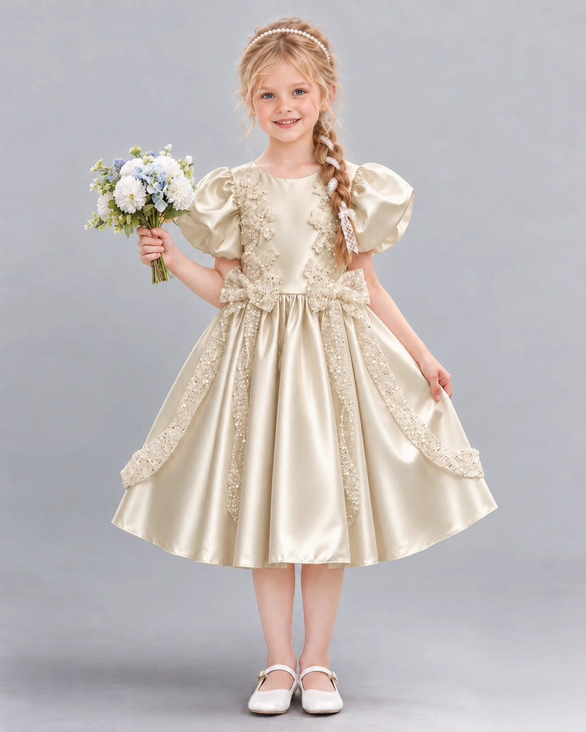 Champagne A-line Girls Formal Dress Front