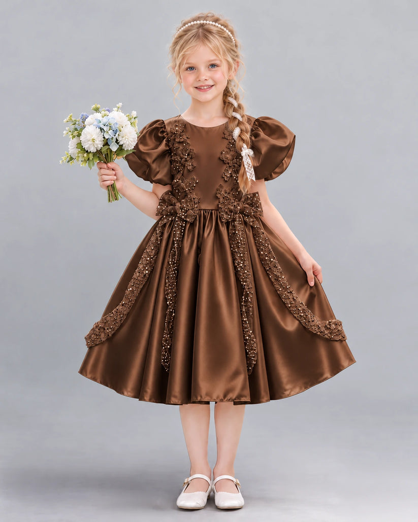 Chocolate A-line Girls Formal Dress Front