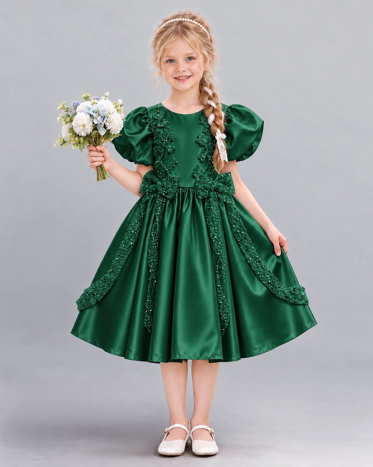 Dark Green A-line Girls Formal Dress Front