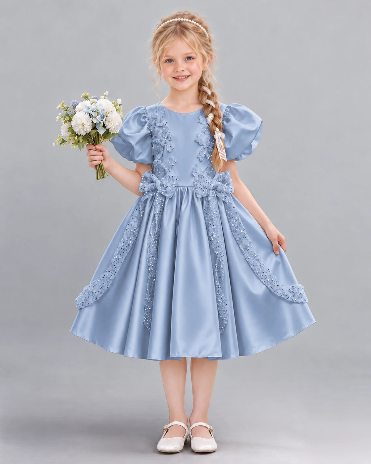 Dusty Blue A-line Girls Formal Dress Front