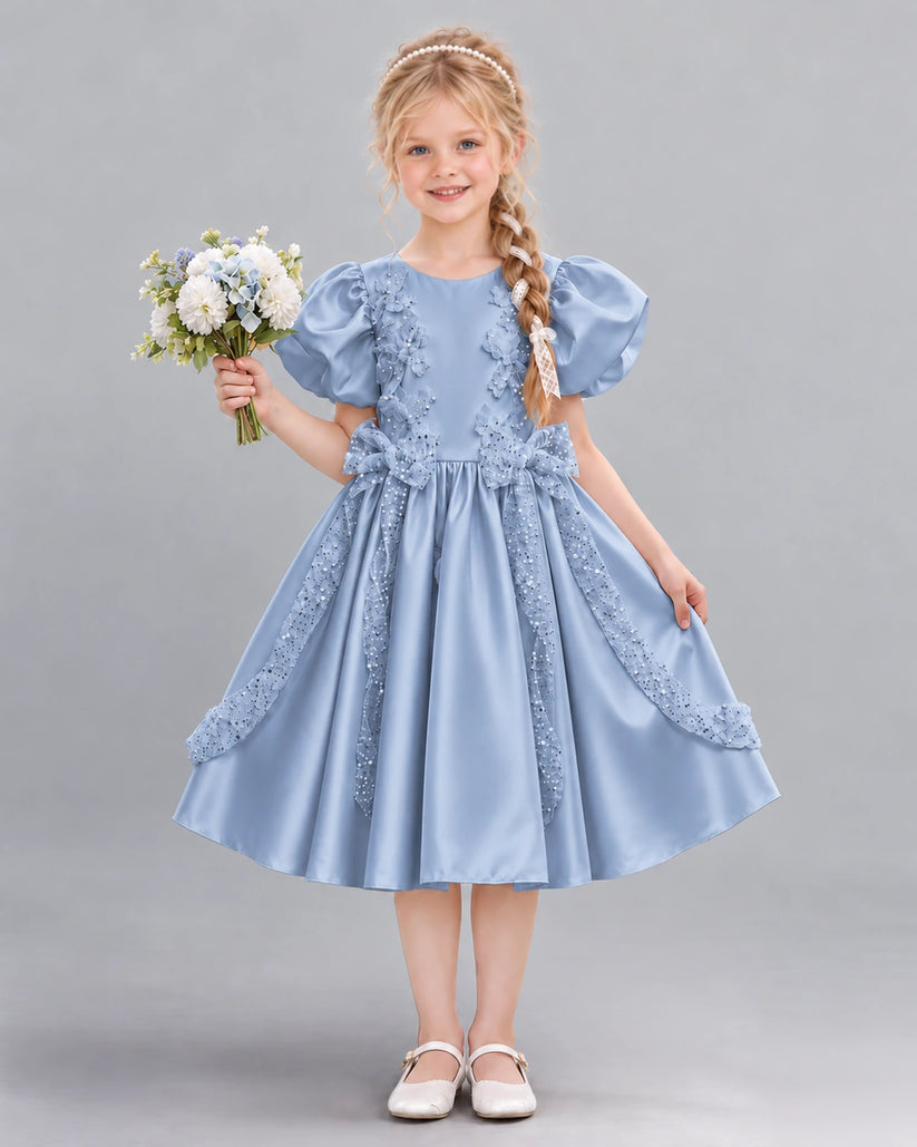 Dusty Blue A-line Girls Formal Dress Front