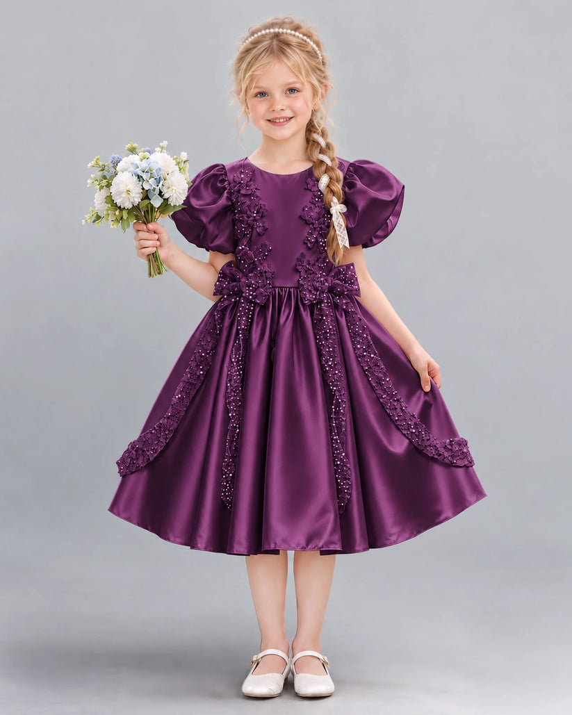 Grape A-line Girls Formal Dress Front