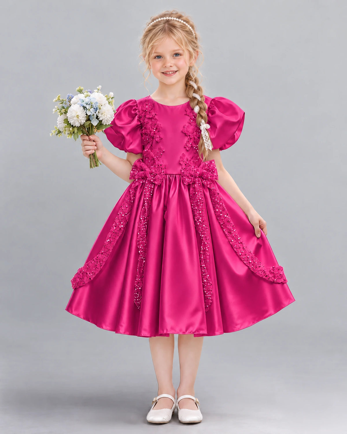Hot Pink A-line Girls Formal Dress Front