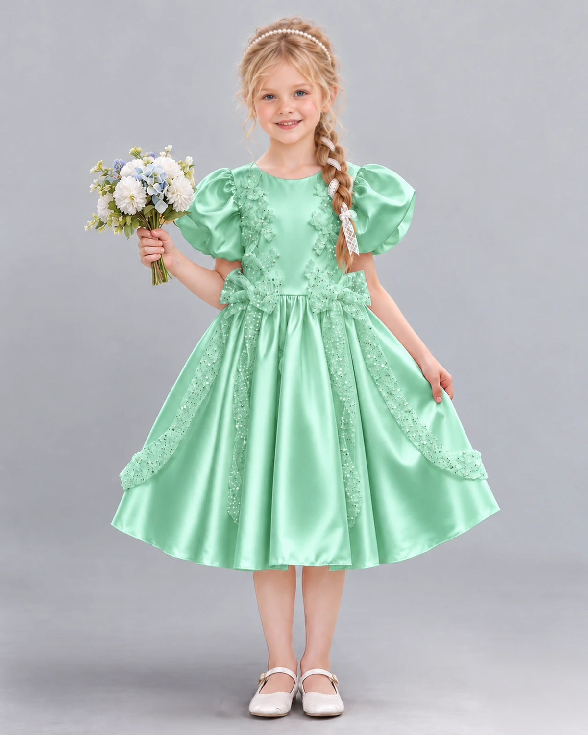 Mint Green A-line Girls Formal Dress Front
