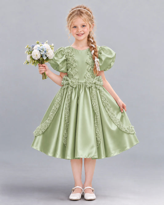 Sage Green A-line Girls Formal Dress Front