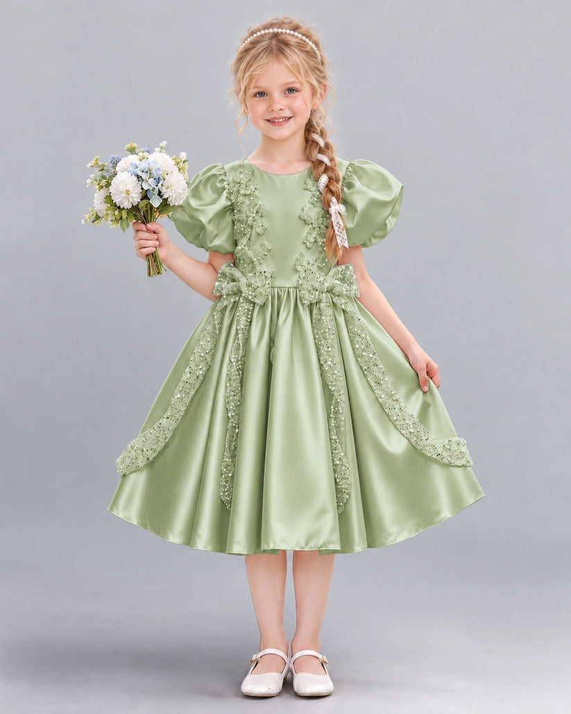 Sage Green A-line Girls Formal Dress Front