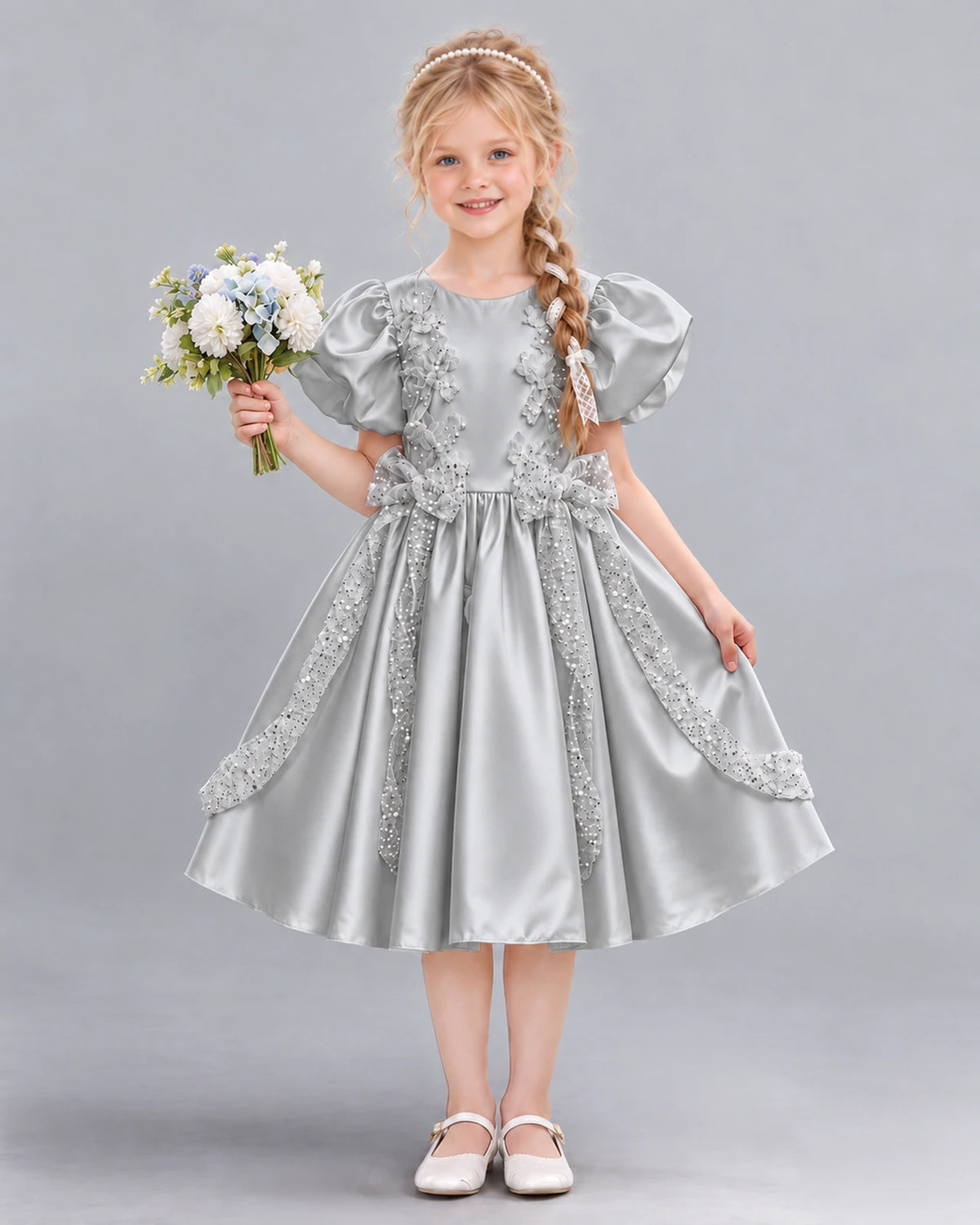 Silver A-line Girls Formal Dress Front