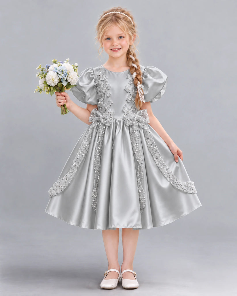 Silver A-line Girls Formal Dress Front