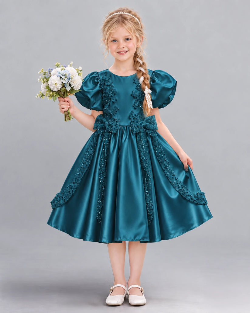 Teal A-line Girls Formal Dress Front