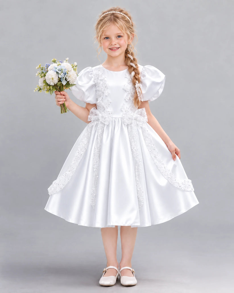 White A-line Girls Formal Dress Front