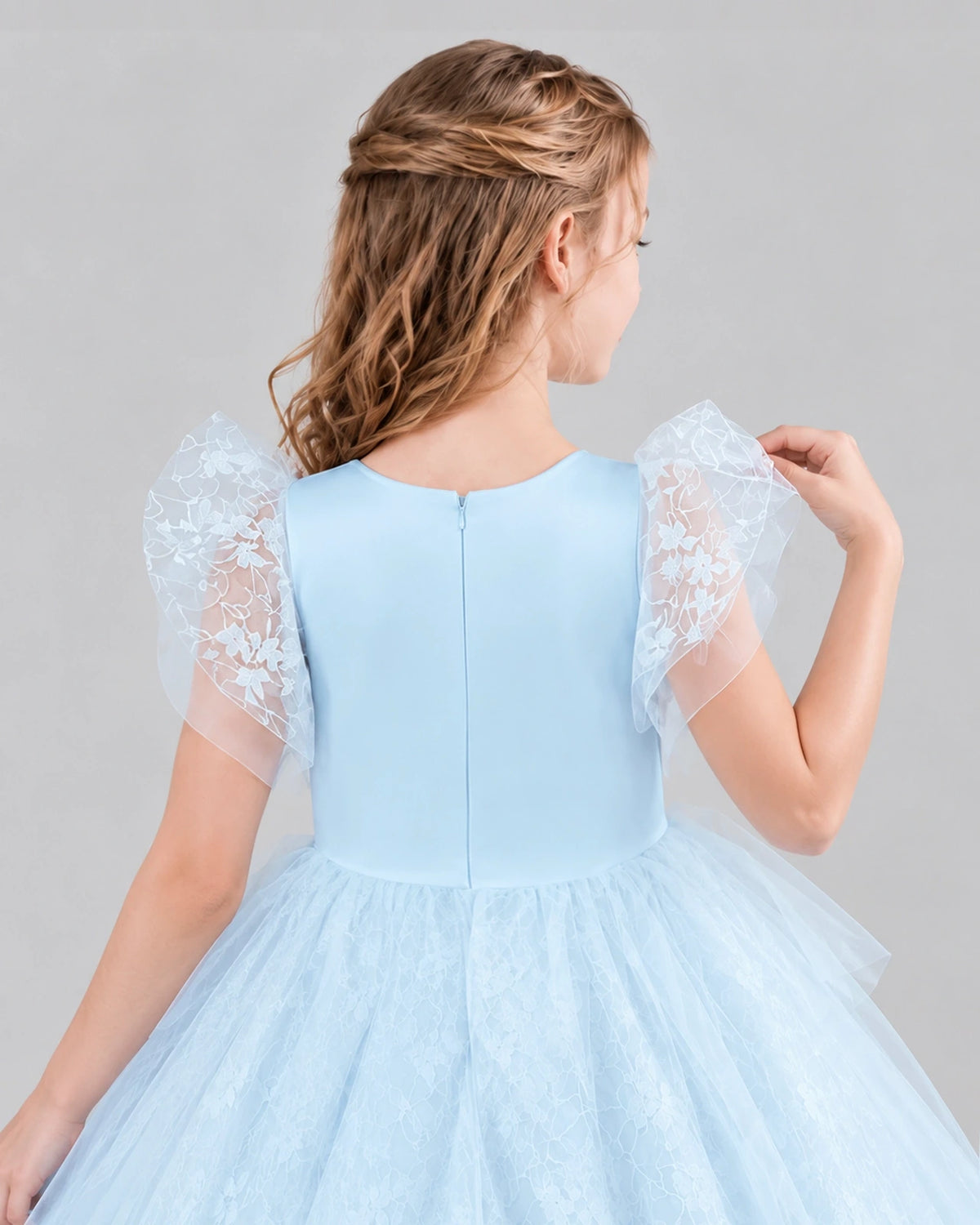 Baby Blue Lace Tulle Flower Girl Dress Back Detail
