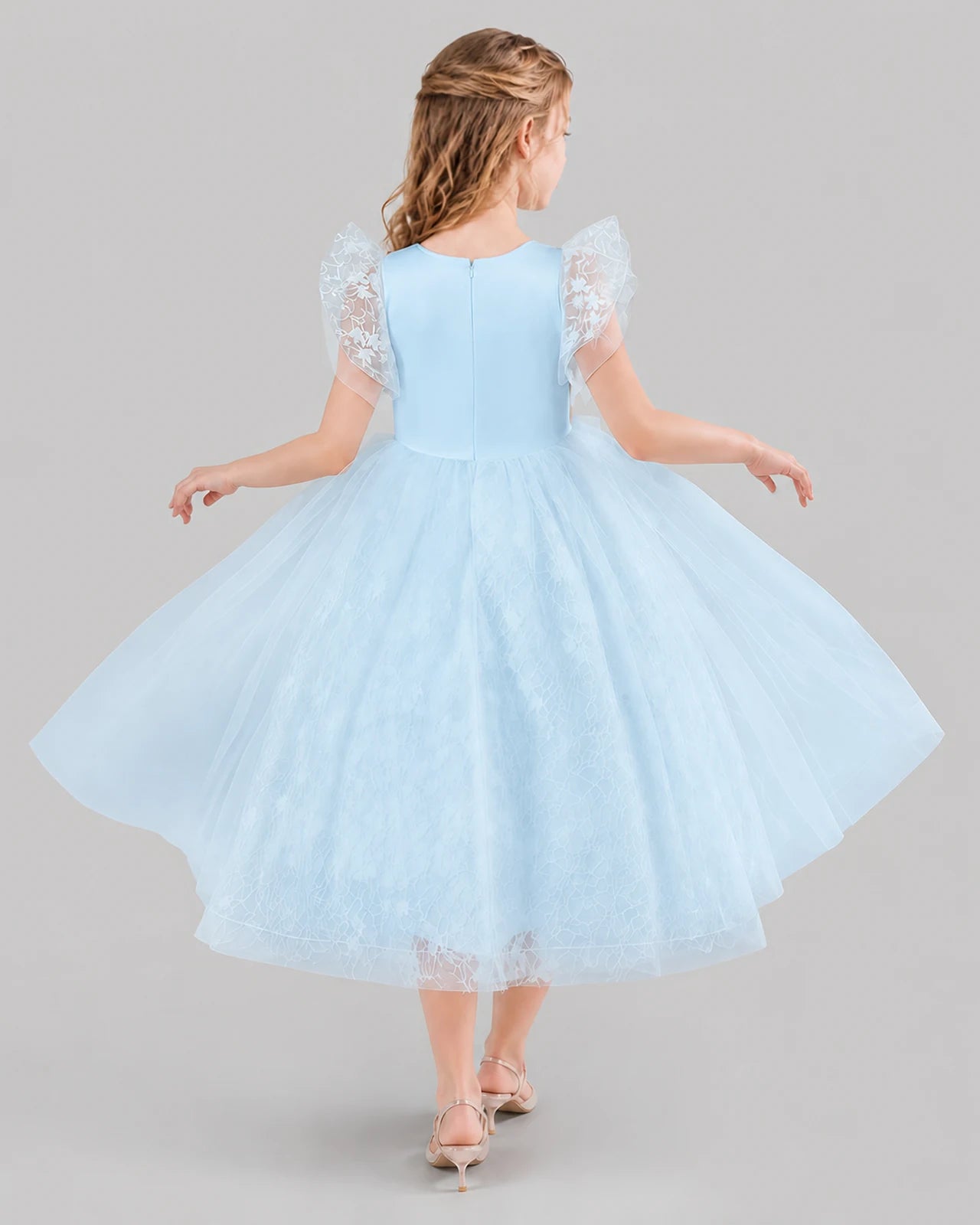 Baby Blue Ball Gown Flower Girl Dresses Back
