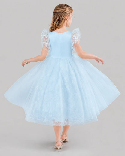 Baby Blue Ball Gown Flower Girl Dresses Back