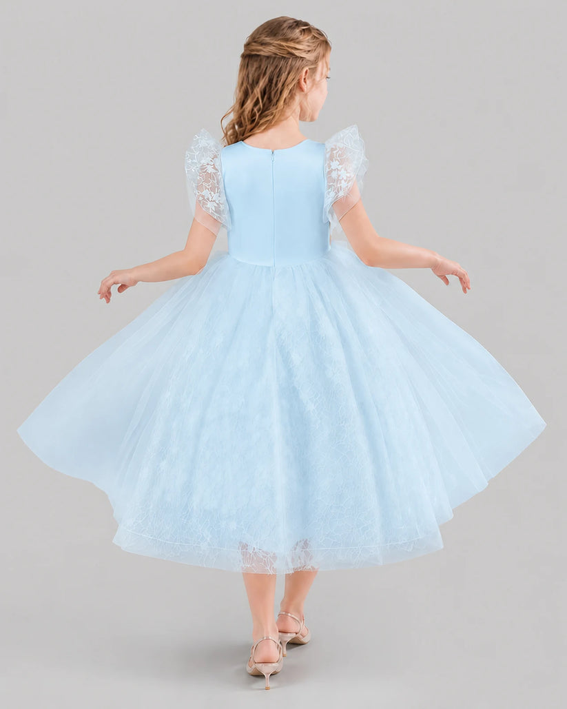 Baby Blue Ball Gown Flower Girl Dresses Back