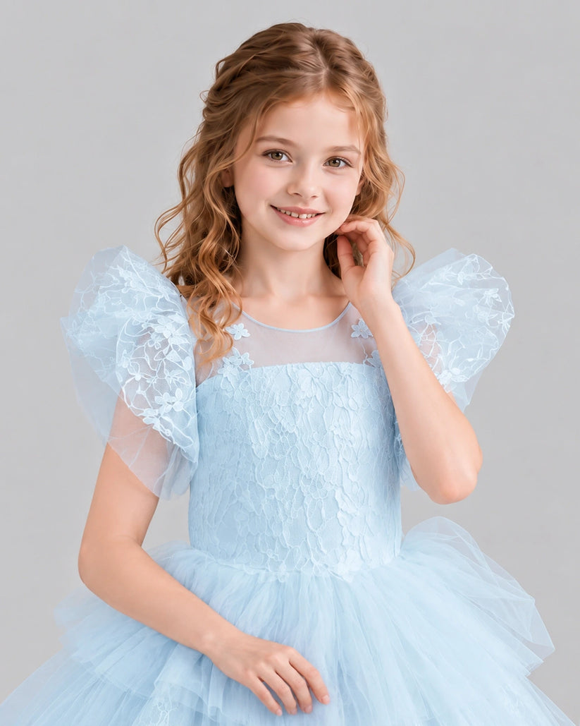Baby Blue Lace Tulle Flower Girl Dress Detail