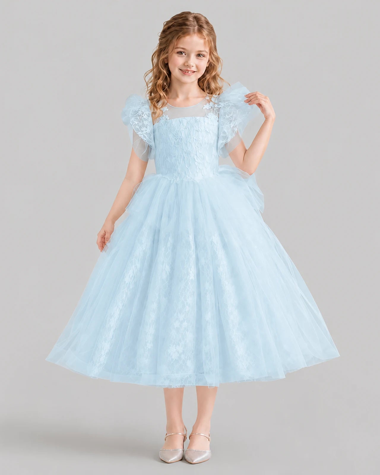 Baby Blue Ball Gown Flower Girl Dresses Front