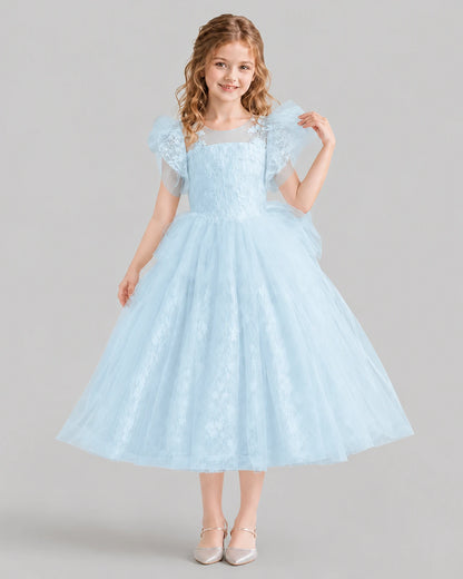 Baby Blue Ball Gown Flower Girl Dresses Front