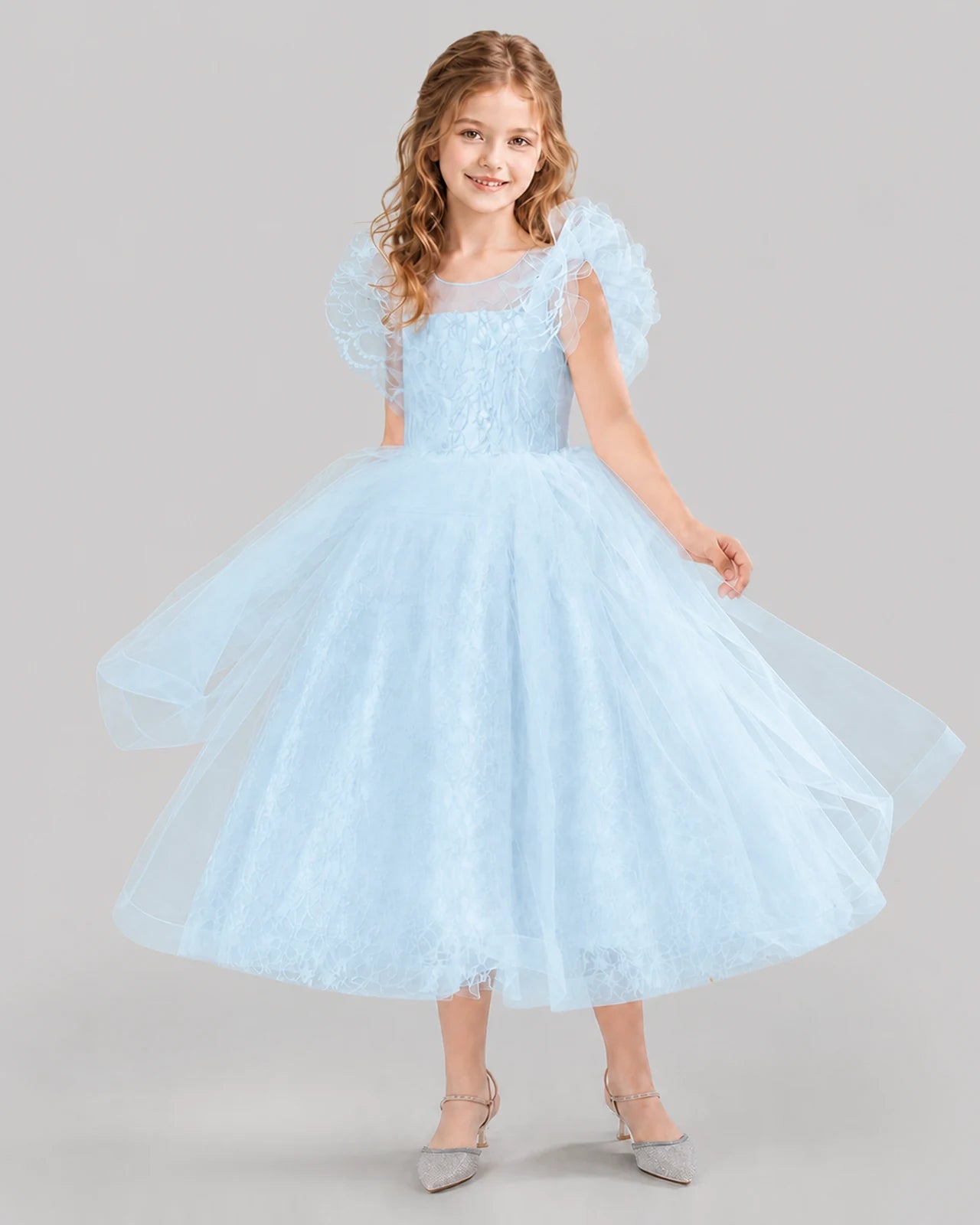 Baby Blue Ball Gown Flower Girl Dresses Side