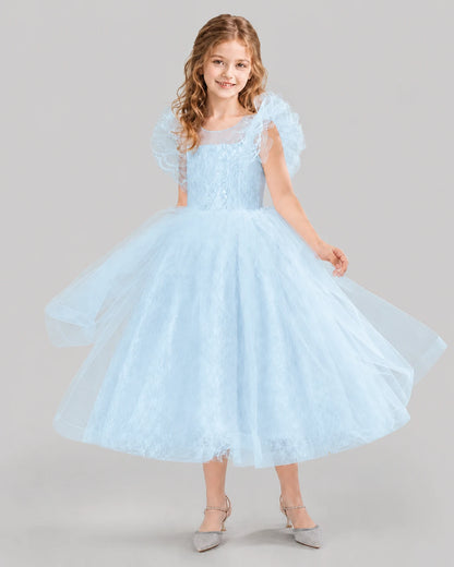 Baby Blue Ball Gown Flower Girl Dresses Side
