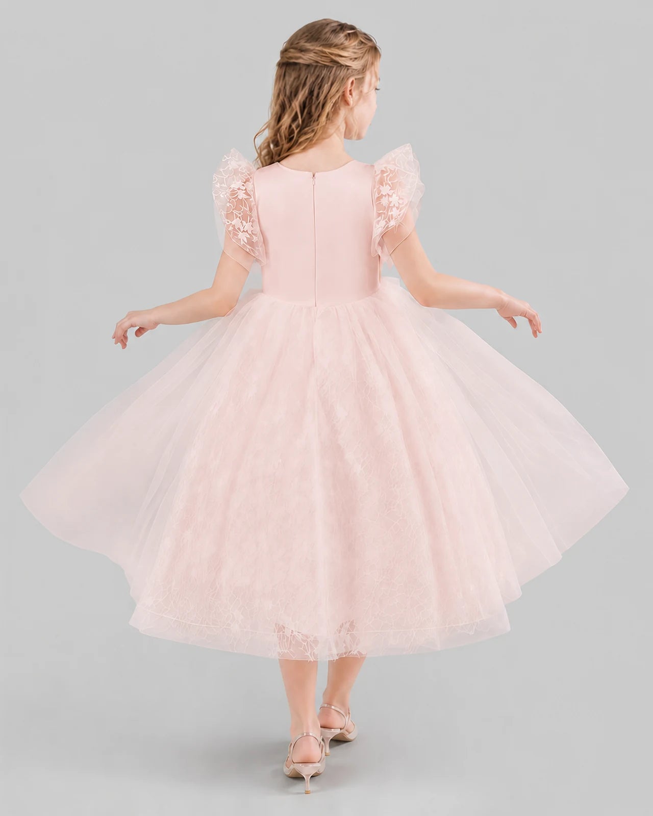 Blush Pink Ball Gown Flower Girl Dresses Back