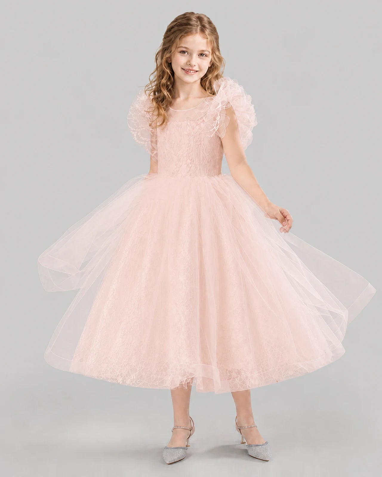 Blush Pink Ball Gown Flower Girl Dresses Side