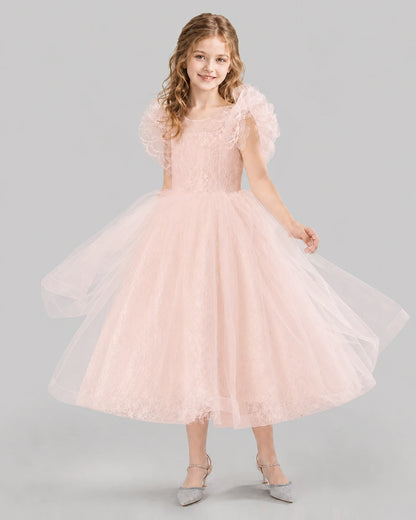 Blush Pink Ball Gown Flower Girl Dresses Side
