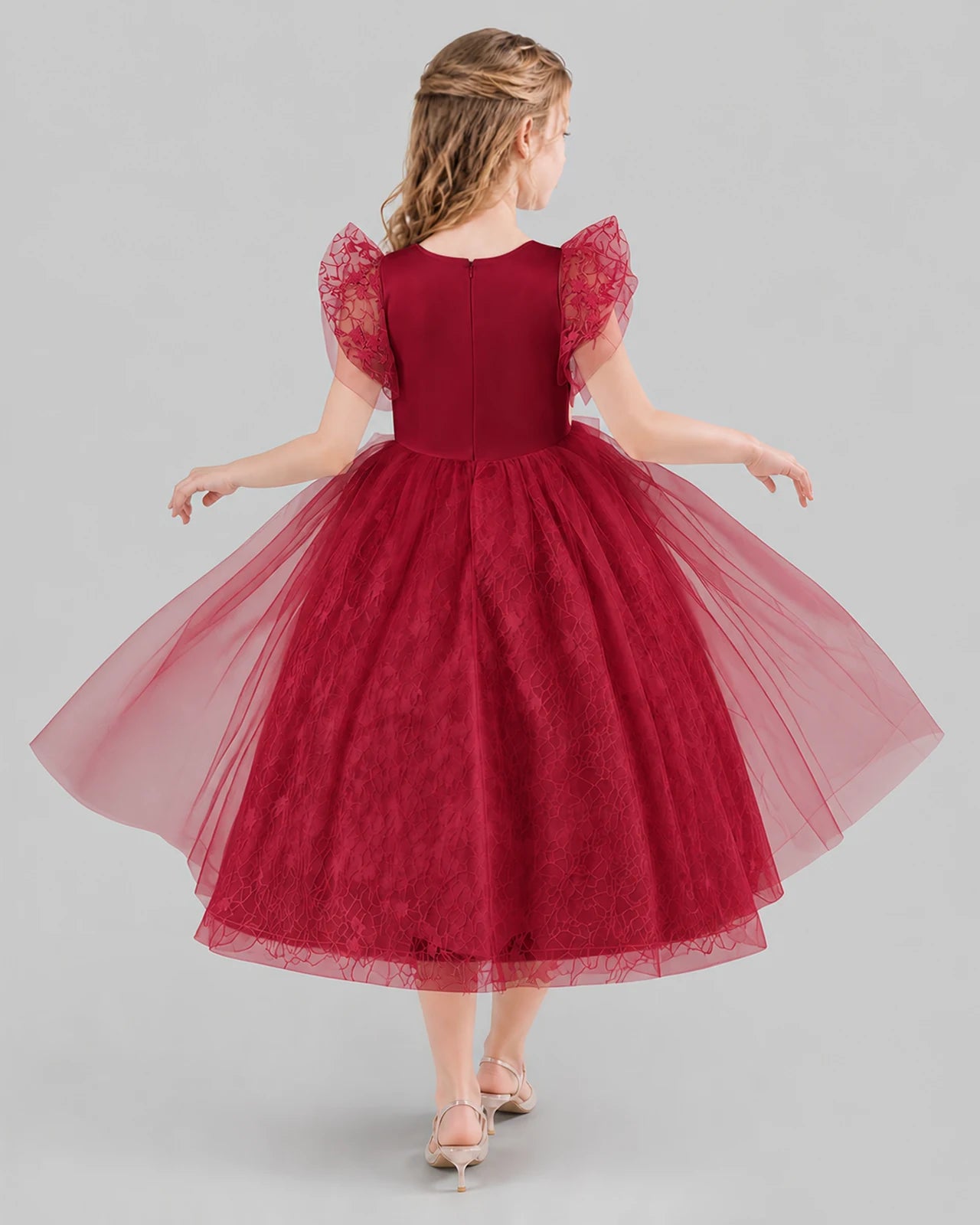 Burgundy Ball Gown Flower Girl Dresses Back