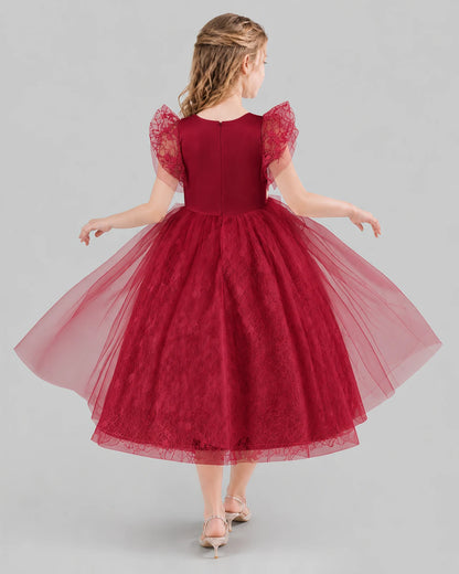 Burgundy Ball Gown Flower Girl Dresses Back