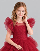 Burgundy Lace Tulle Flower Girl Dress Detail