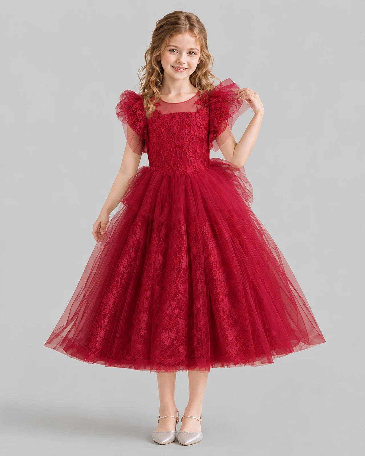 Burgundy Ball Gown Flower Girl Dresses Front