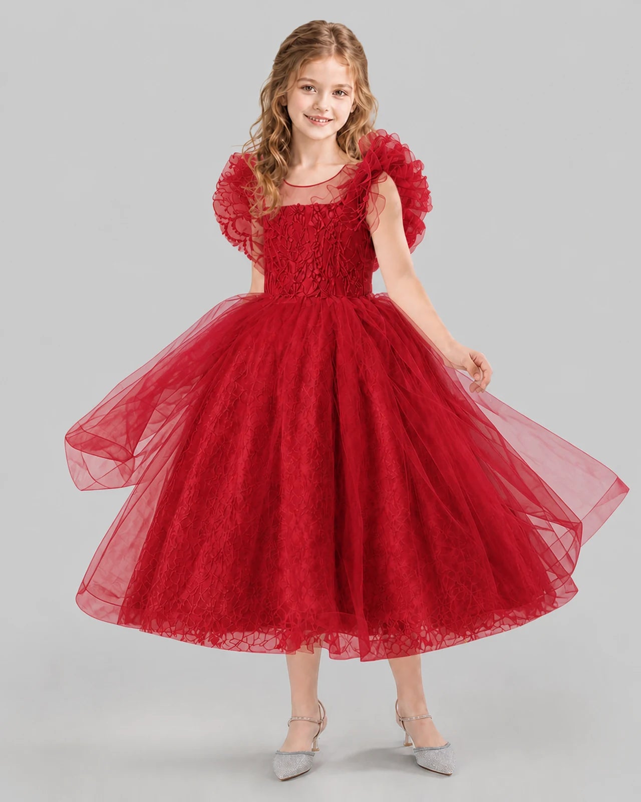 Burgundy Ball Gown Flower Girl Dresses Side