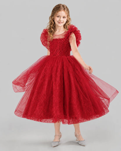 Burgundy Ball Gown Flower Girl Dresses Side