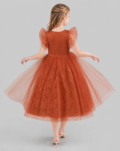 Burnt Orange Ball Gown Flower Girl Dresses Back
