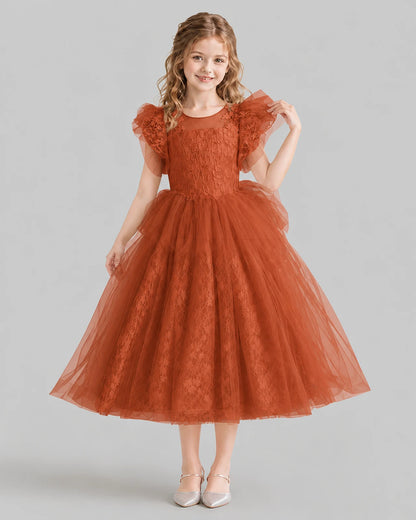 Burnt Orange Ball Gown Flower Girl Dresses Front