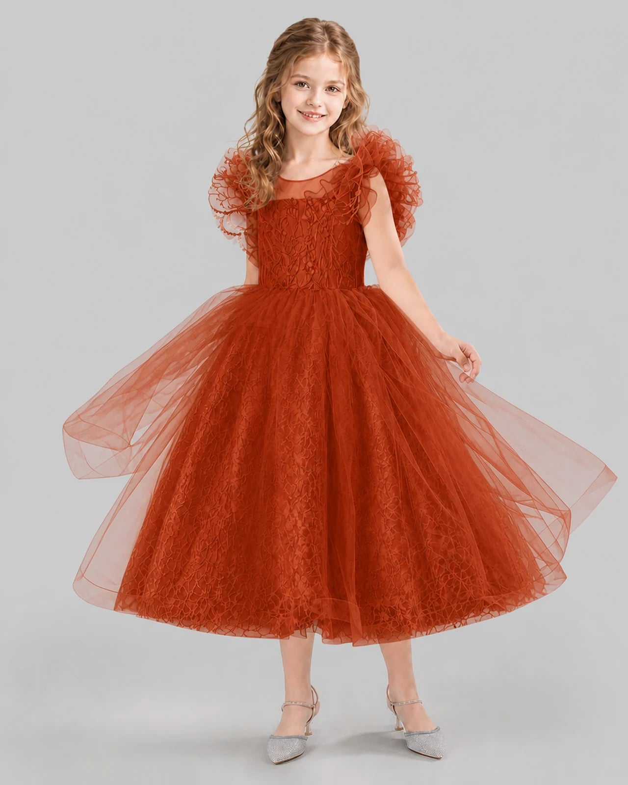 Burnt Orange Ball Gown Flower Girl Dresses Side