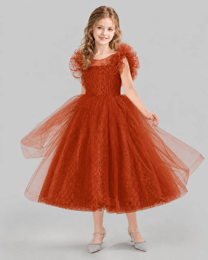 Burnt Orange Ball Gown Flower Girl Dresses Side